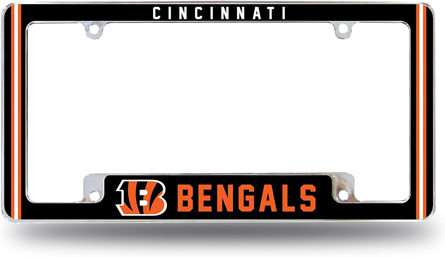 Cincinnati Bengals Metal License Plate Frame Chrome Tag Cover Alternate Design 6x12 Inch by Fielders Choice