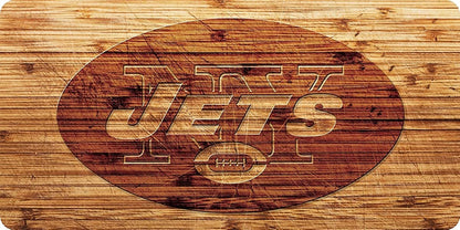 New York Jets Premium Laser Cut Tag License Plate, Woodgrain Design, Mirrored Acrylic Inlaid, 6x12 Inch by Fielders Choice