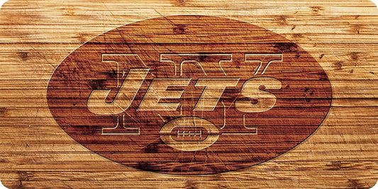 New York Jets Premium Laser Cut Tag License Plate, Woodgrain Design, Mirrored Acrylic Inlaid, 6x12 Inch by Fielders Choice
