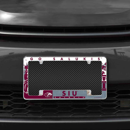 Southern Illinois University Salukis Metal License Plate Frame Chrome Tag Cover, All Over Design, 6x12 Inch by Fielders Choice