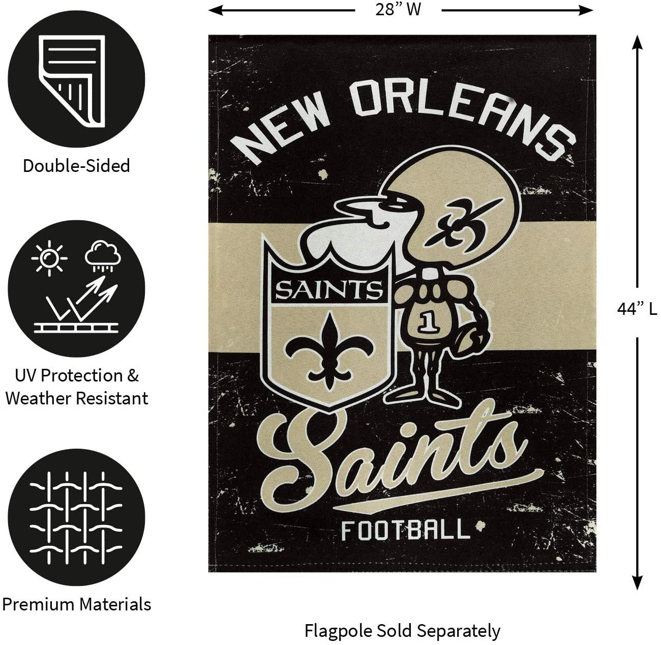 New Orleans Saints Premium House Flag Banner, Double Sided, Retro Vintage Style, Linen, 28x44 Inch by Fielders Choice