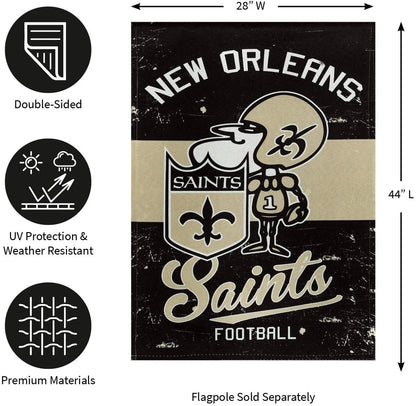 New Orleans Saints Premium House Flag Banner, Double Sided, Retro Vintage Style, Linen, 28x44 Inch by Fielders Choice