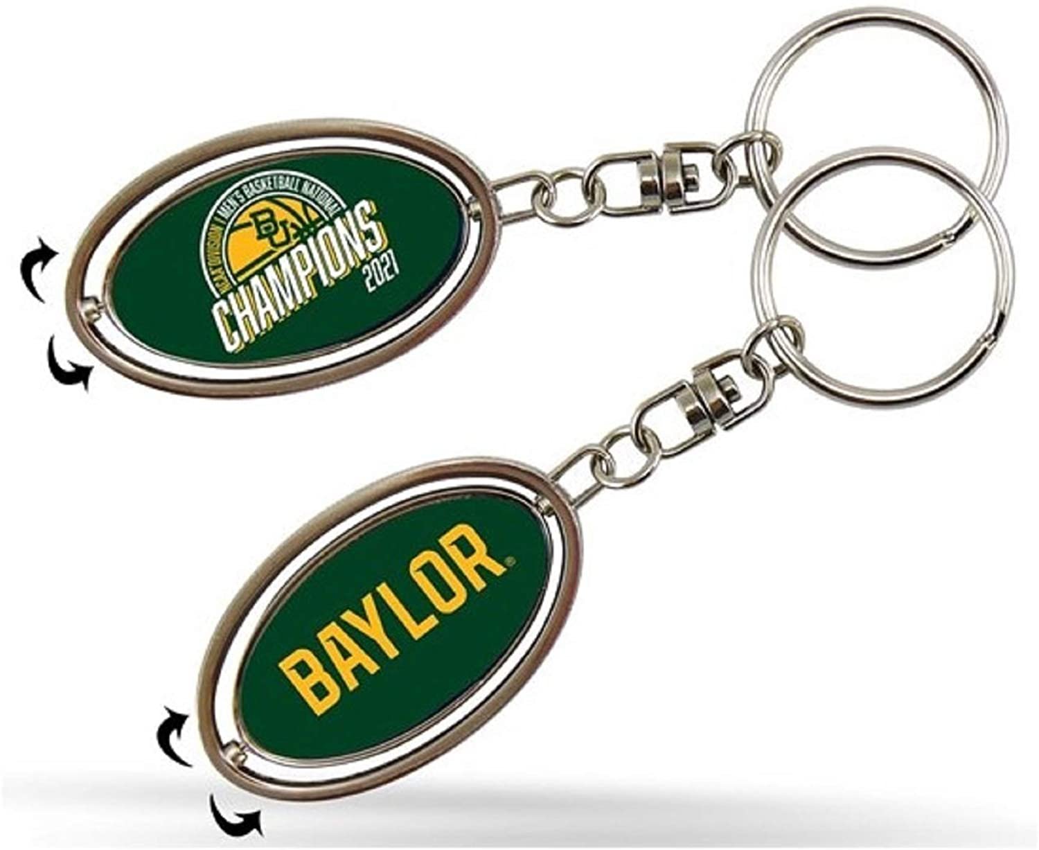 Baylor 2021 Champions Keychain Metal Oval 2-sided Spinner Key Chain University by Fielders Choice