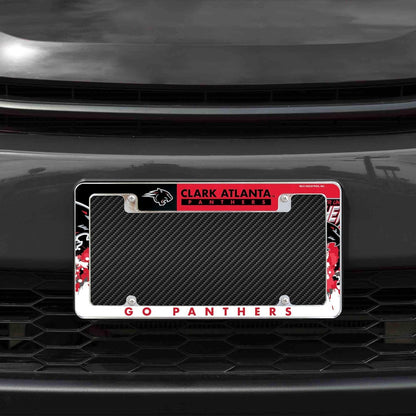 Clark Atlanta University Panthers Metal License Plate Frame Tag Cover, All Over Design, EZ View, Heavy Duty, 12x6 Inch by Fielders Choice