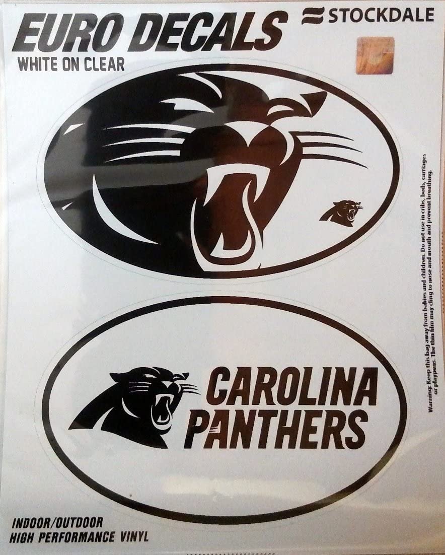 Carolina Panthers 2-Piece White and Clear Euro Decal Sticker Set, 4x2.5 Inch Each by Fielders Choice