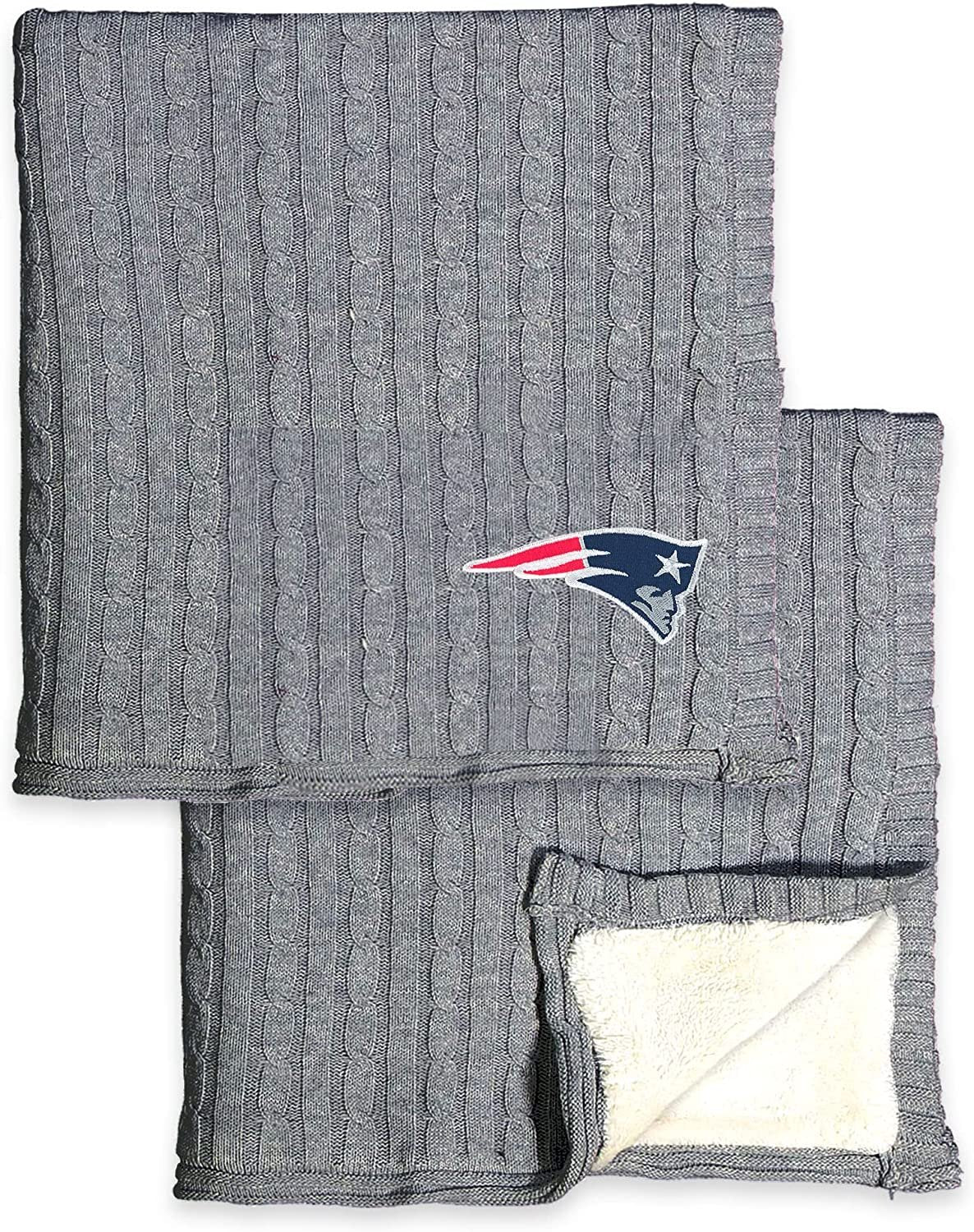 New England Patriots Cable Sweater Knit Sherpa Throw Blanket 50x60 Inch Adult by Fielders Choice