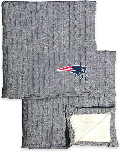 New England Patriots Cable Sweater Knit Sherpa Throw Blanket 50x60 Inch Adult by Fielders Choice