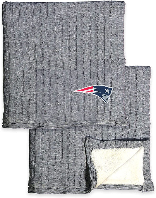 New England Patriots Cable Sweater Knit Sherpa Throw Blanket 50x60 Inch Adult by Fielders Choice