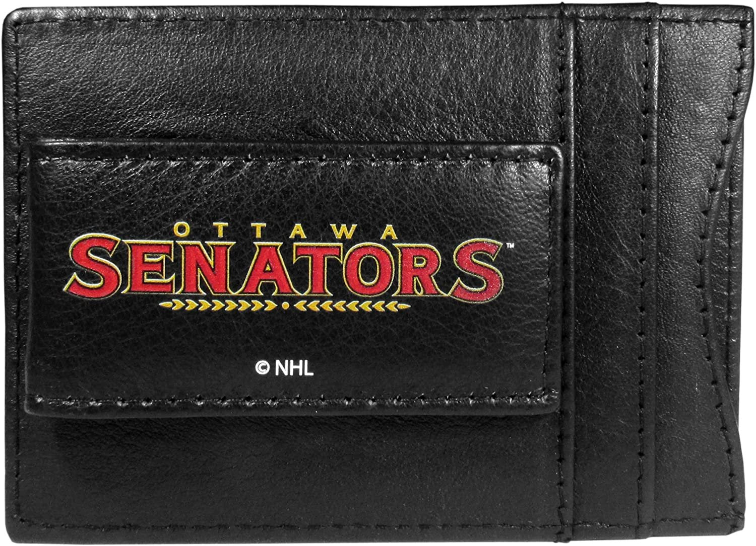 Ottawa Senators Black Leather Wallet, Front Pocket Magnetic Money Clip, Printed Logo by Fielders Choice