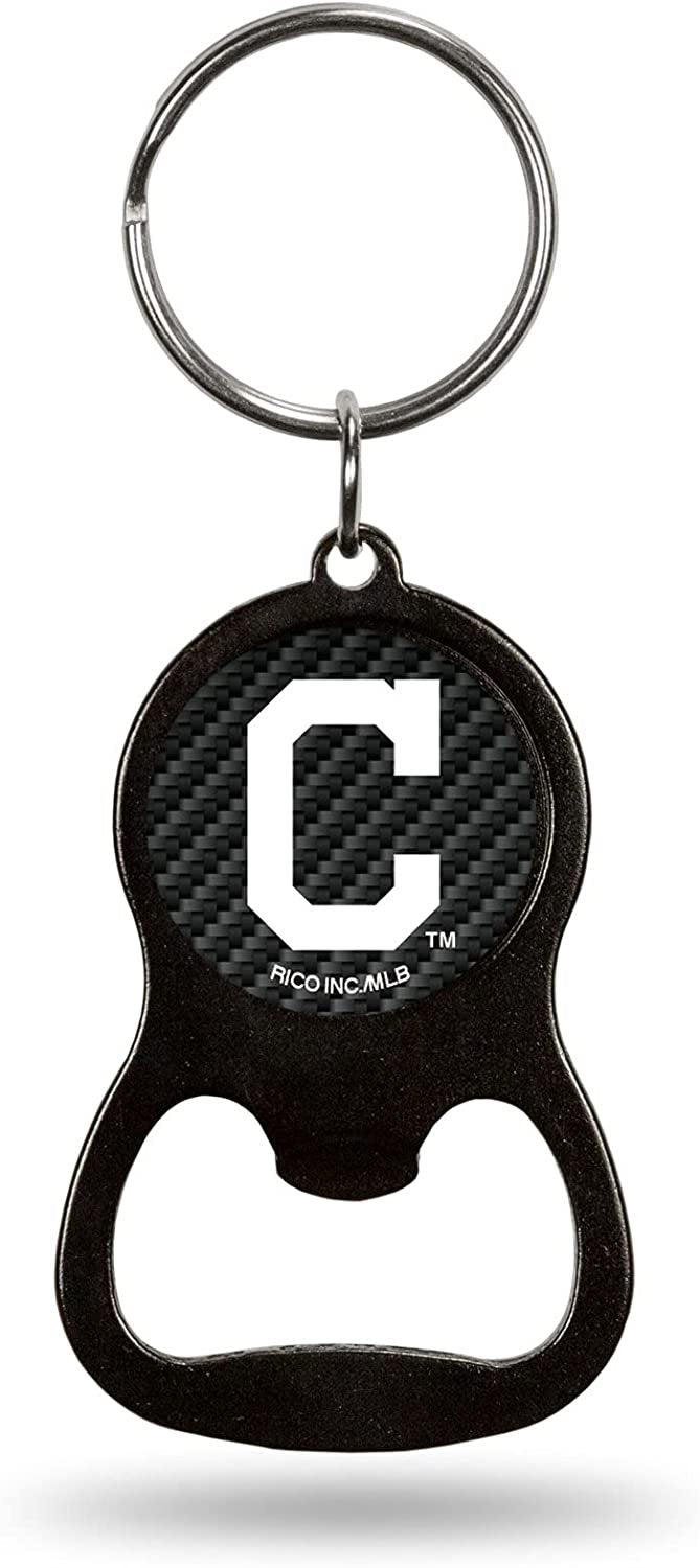 Cleveland Indians Guardians Premium Solid Metal Keychain Bottle Opener, Carbon Fiber Design by Fielders Choice