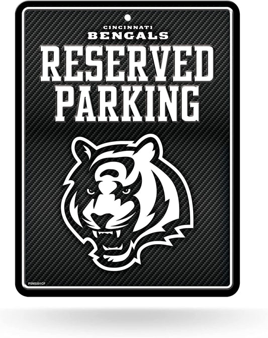 Cincinnati Bengals Metal Parking Novelty Wall Sign 8.5 x 11 Inch Carbon Fiber Design by Fielders Choice