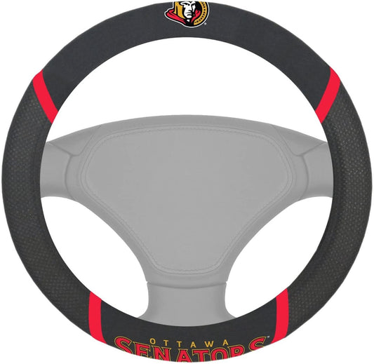 Ottawa Senators Steering Wheel Cover Premium Embroidered Black 15 Inch by Fielders Choice