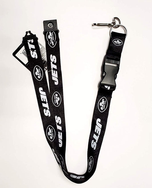 New York Jets Blackout Design Premium Lanyard Keychain Double Sided Breakaway Safety Design Adult 18 Inch by Fielders Choice
