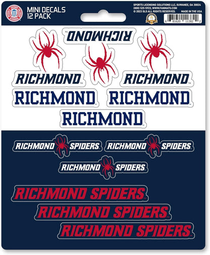 University of Richmond Spiders 12-Piece Mini Decal Sticker Set, 5x6 Inch Sheet, Gift for football fans for any hard surfaces around home, automotive, personal items by Fielders Choice
