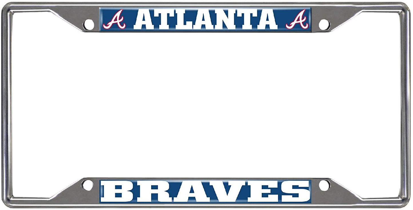 Atlanta Braves Metal License Plate Frame Tag Cover Chrome 6x12 Inch by Fielders Choice