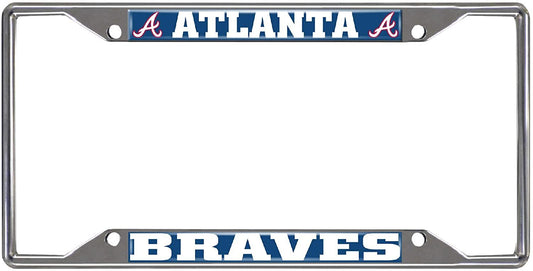 Atlanta Braves Metal License Plate Frame Tag Cover Chrome 6x12 Inch by Fielders Choice