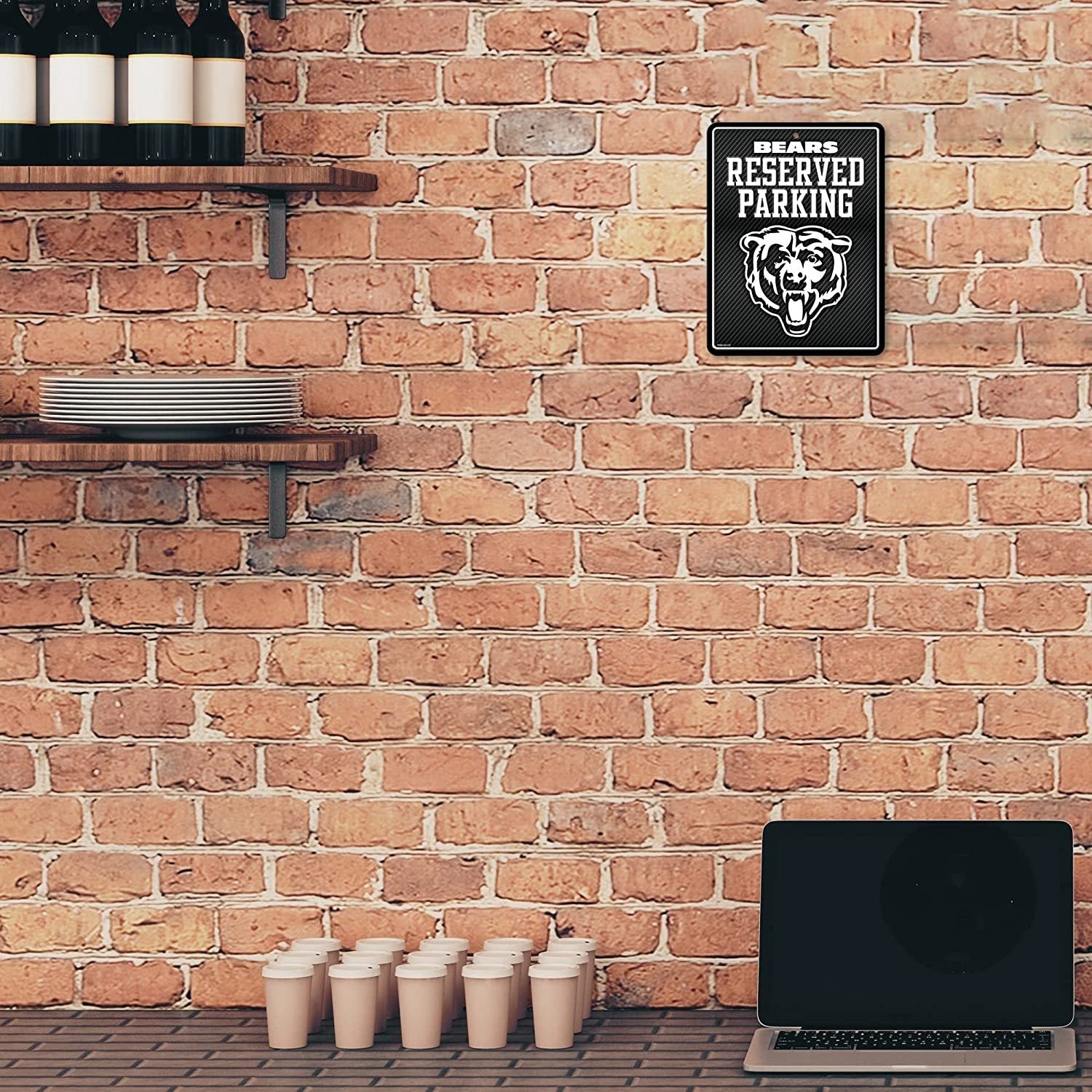 Chicago Bears Metal Parking Novelty Wall Sign 8.5 x 11 Inch Carbon Fiber Design by Fielders Choice