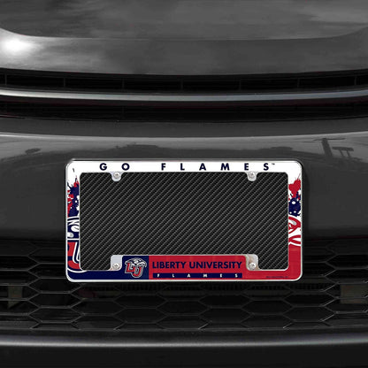 Liberty University Flames Metal License Plate Frame Chrome Tag Cover All Over Design 6x12 Inch by Fielders Choice
