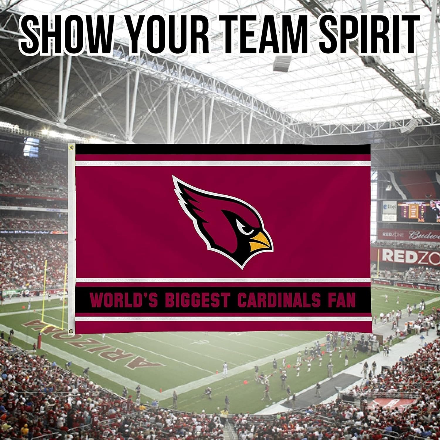 Arizona Cardinals 3x5 Feet Flag Banner, World's Biggest Fan, Metal Grommets, Single Sided, Indoor or Outdoor Use by Fielders Choice