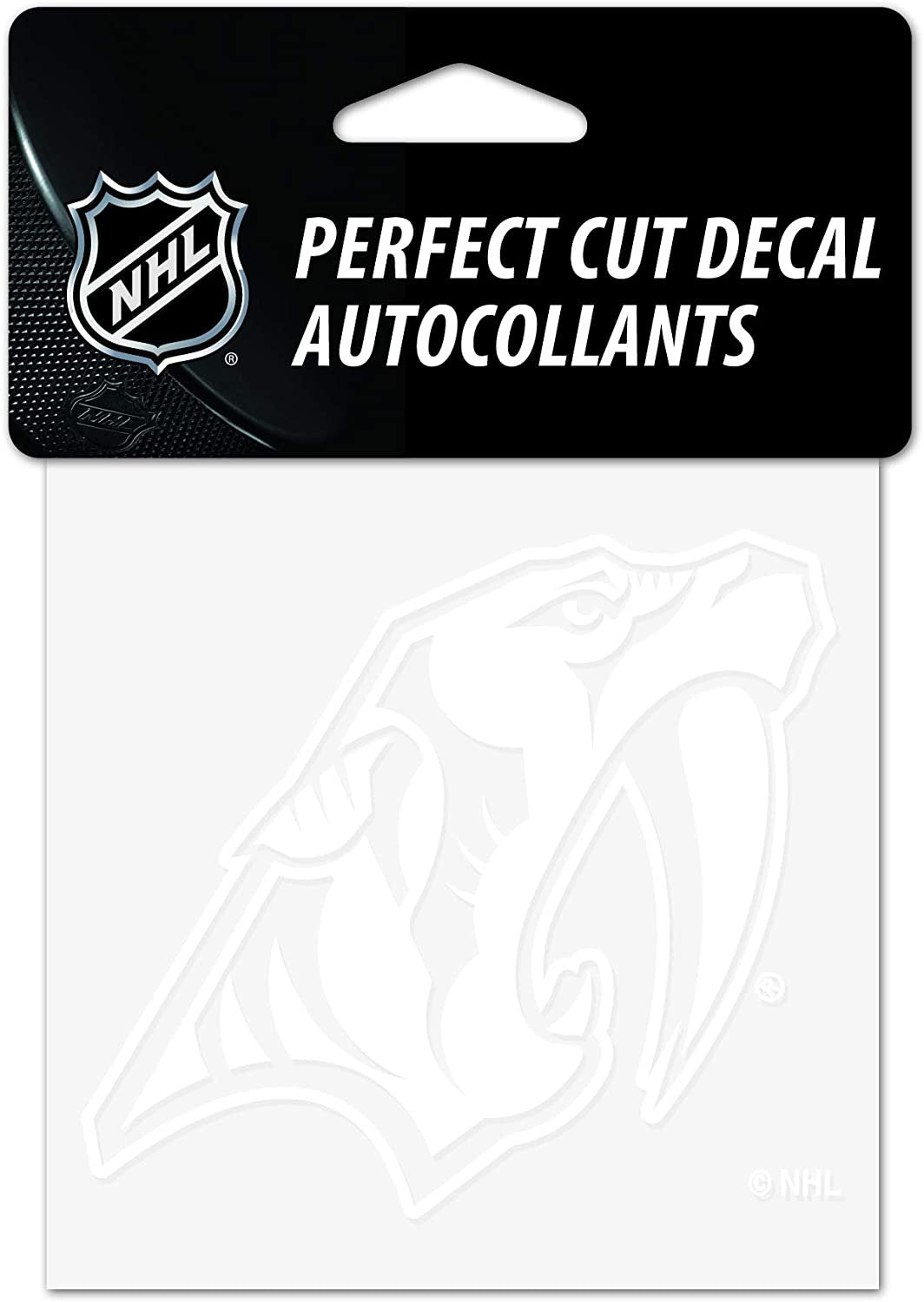 Nashville Predators 4x4 Inch Die Cut Decal Sticker, White Logo, Clear Backing by Fielders Choice
