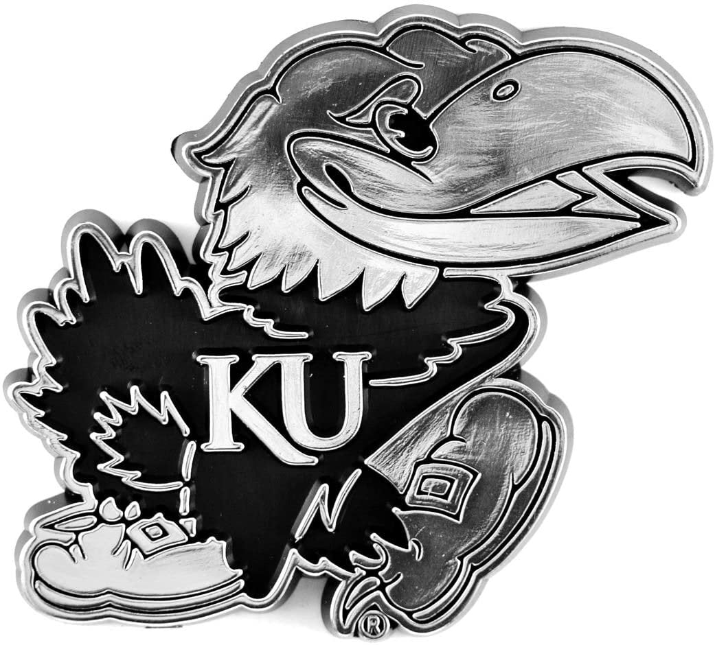 University of Kansas Jayhawks Auto Emblem, Plastic Molded, Silver Chrome Color, Raised 3D Effect, Adhesive Backing by Fielders Choice