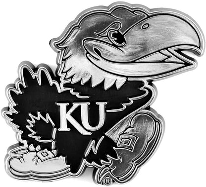 University of Kansas Jayhawks Auto Emblem, Plastic Molded, Silver Chrome Color, Raised 3D Effect, Adhesive Backing by Fielders Choice