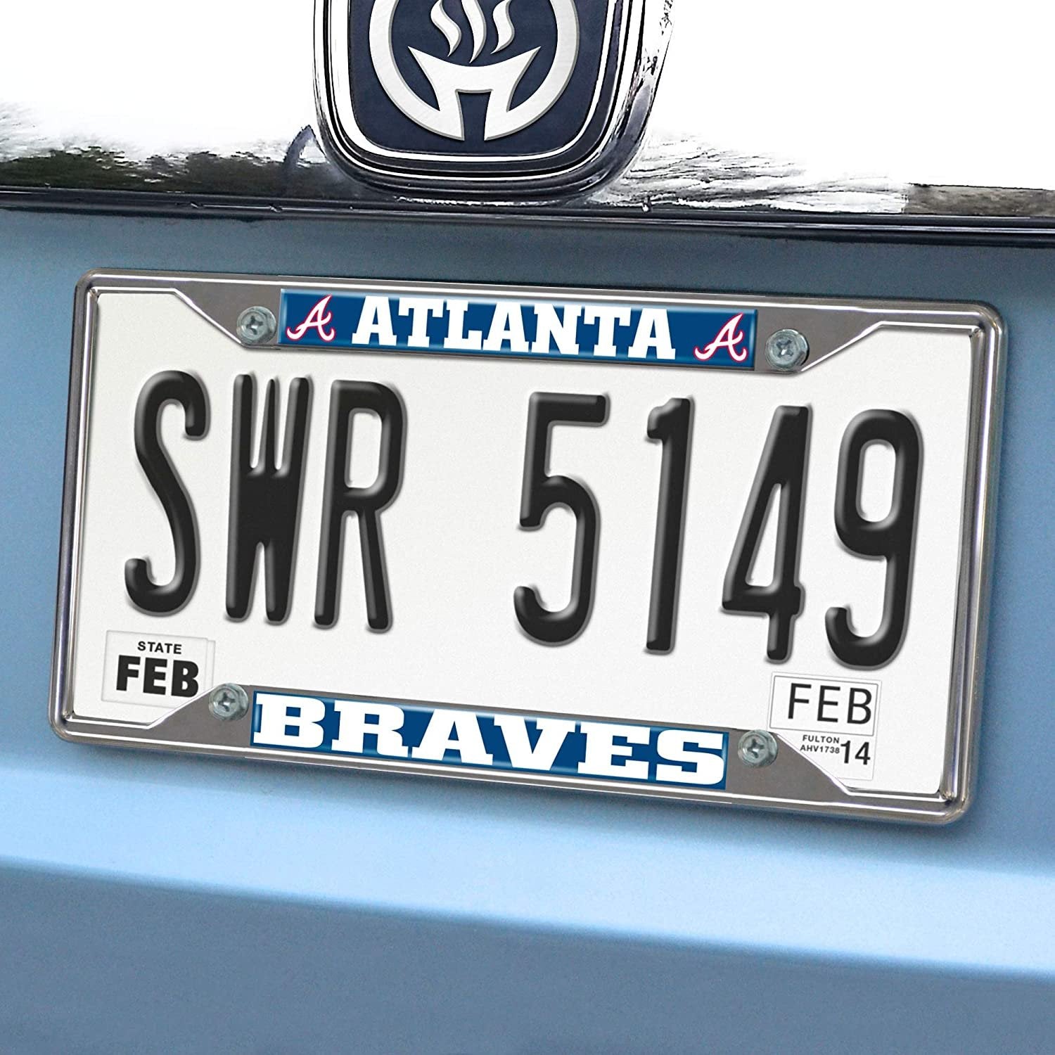 Atlanta Braves Metal License Plate Frame Tag Cover Chrome 6x12 Inch by Fielders Choice