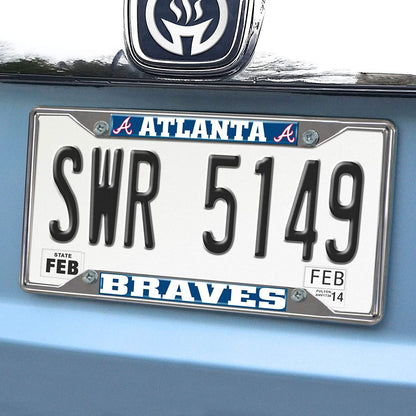 Atlanta Braves Metal License Plate Frame Tag Cover Chrome 6x12 Inch by Fielders Choice