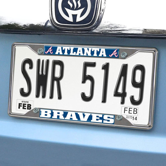 Atlanta Braves Metal License Plate Frame Tag Cover Chrome 6x12 Inch by Fielders Choice