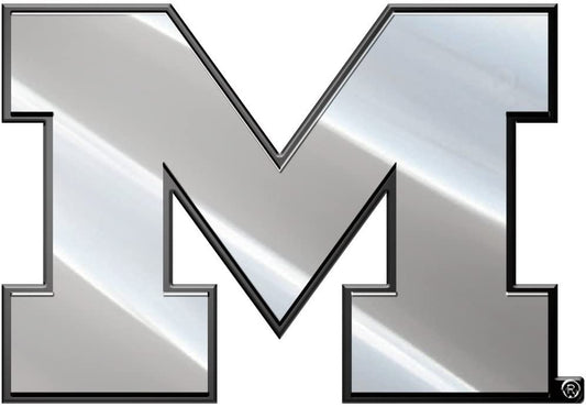 University of Michigan Wolverines Auto Emblem, Plastic Molded, Silver Chrome Color, Raised 3D Effect, Adhesive Backing by Fielders Choice