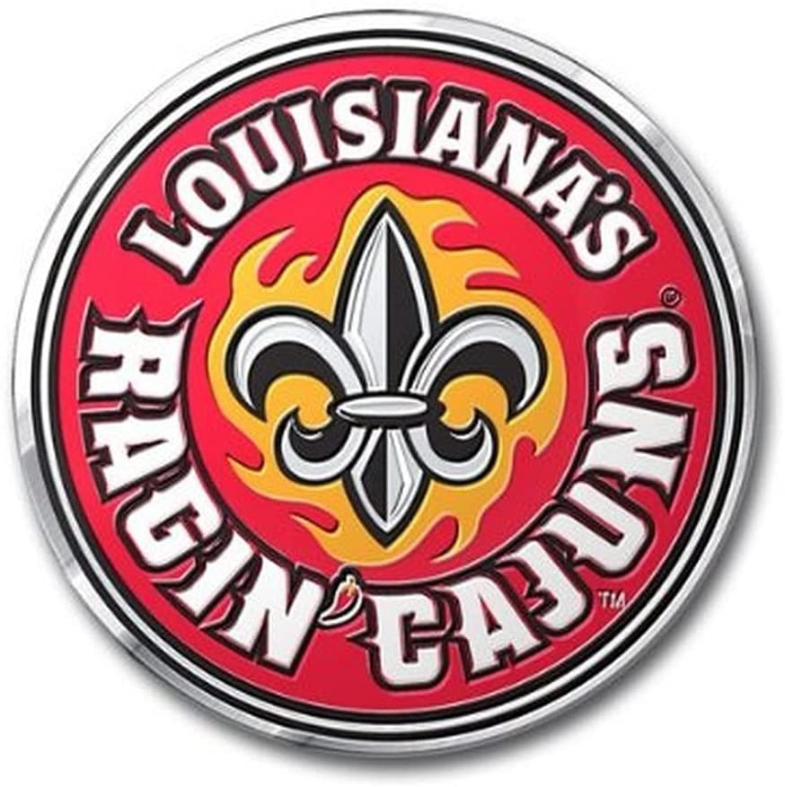 University of Louisiana Lafayette Ragin Cajuns Auto Emblem, Aluminum Metal, Embossed Team Color, Raised Decal Sticker, Full Adhesive Backing by Fielders Choice