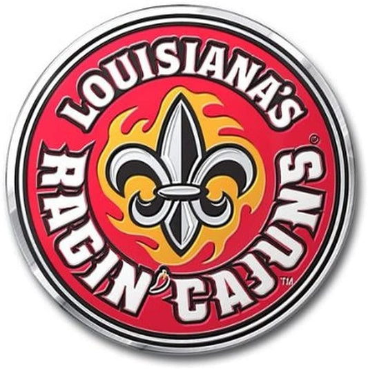 University of Louisiana Lafayette Ragin Cajuns Auto Emblem, Aluminum Metal, Embossed Team Color, Raised Decal Sticker, Full Adhesive Backing by Fielders Choice