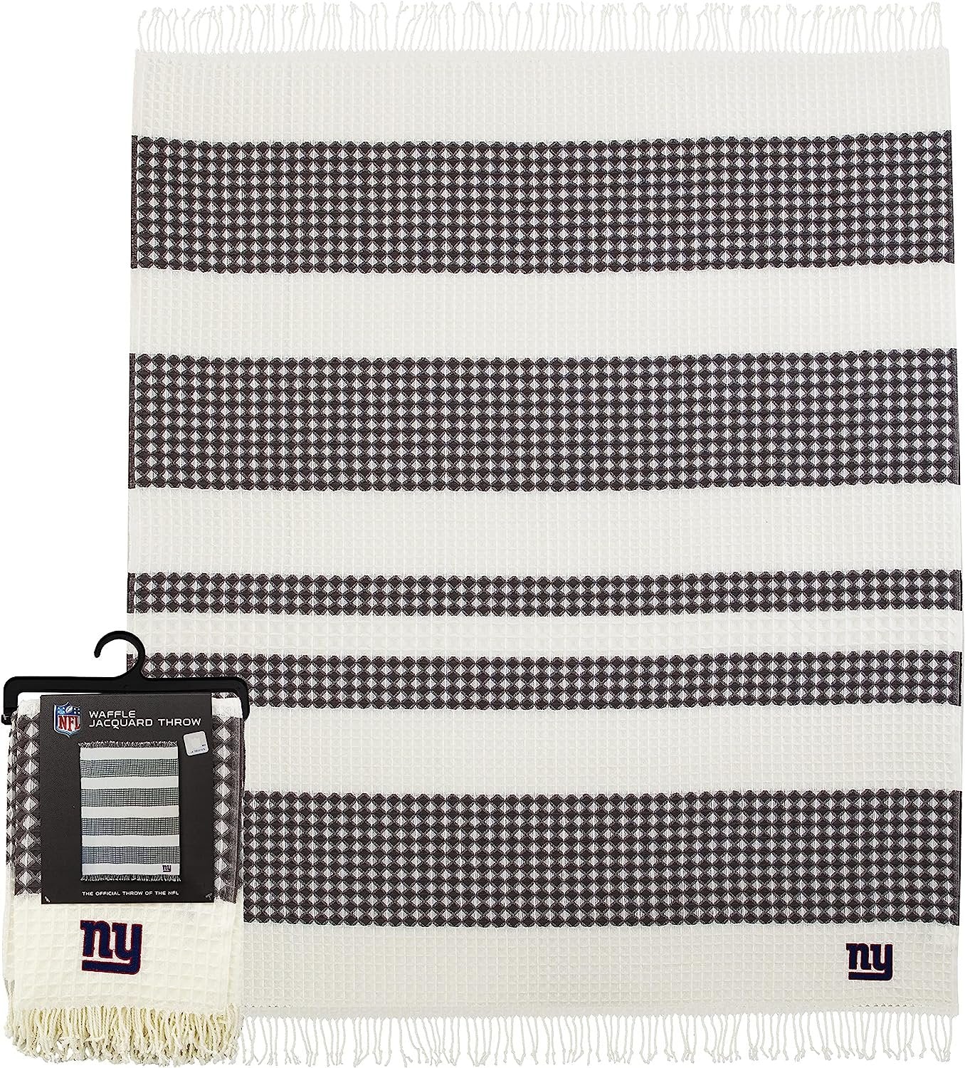 New York Giants Throw Blanket Waffle Weave Jacquard, 50x60 Inch, Unisex-Adult, 100% Acrylic by Fielders Choice
