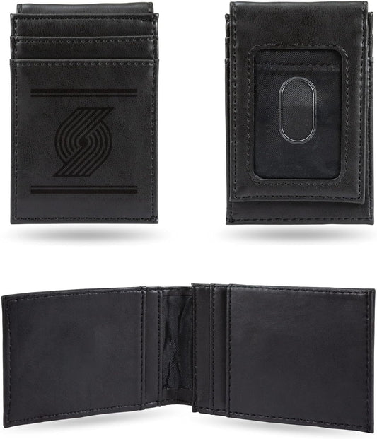 Portland Trail Blazers Premium Black Leather Wallet, Front Pocket Magnetic Money Clip, Laser Engraved, Vegan by Fielders Choice