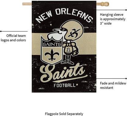 New Orleans Saints Premium House Flag Banner, Double Sided, Retro Vintage Style, Linen, 28x44 Inch by Fielders Choice