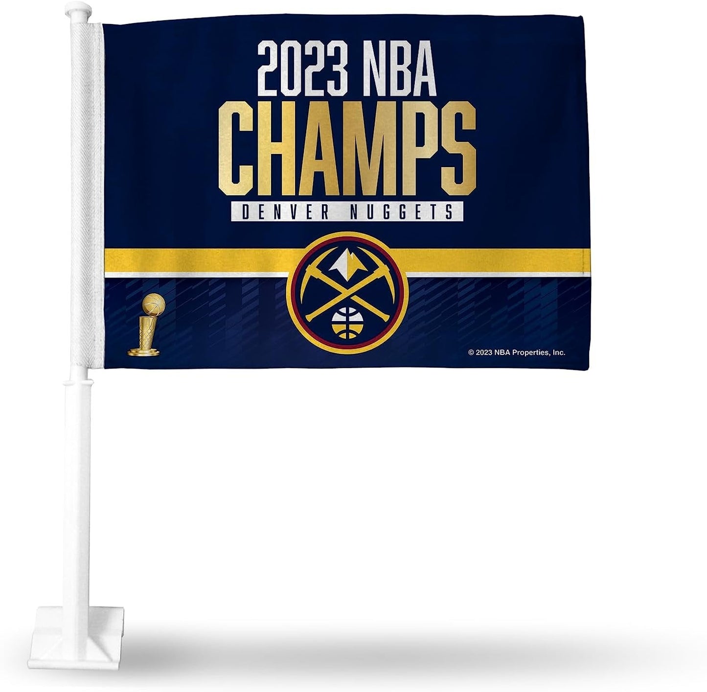 Denver Nuggets 2023 NBA Champions Double Sided Car Flag Strong Pole That Hooks onto Automobile by Fielders Choice
