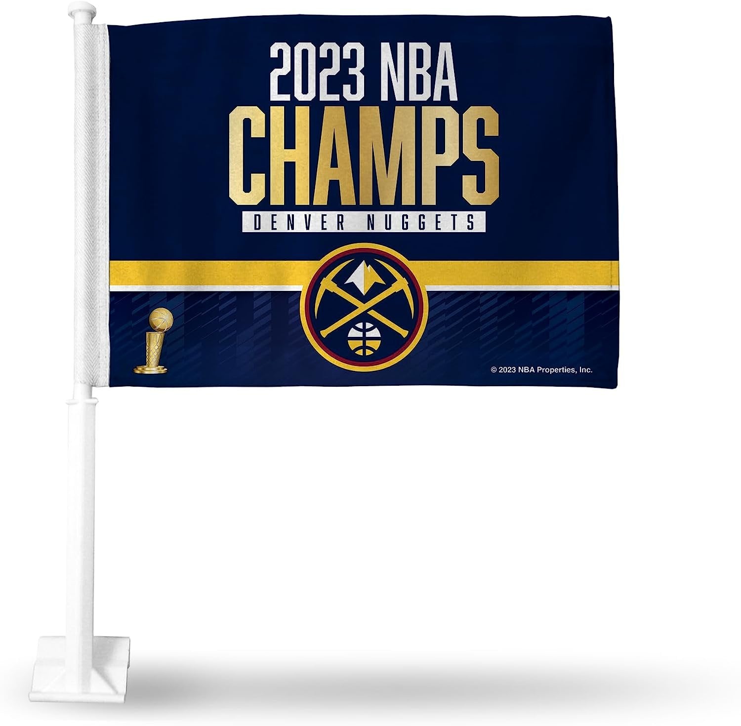 Denver Nuggets 2023 NBA Champions Double Sided Car Flag Strong Pole That Hooks onto Automobile by Fielders Choice