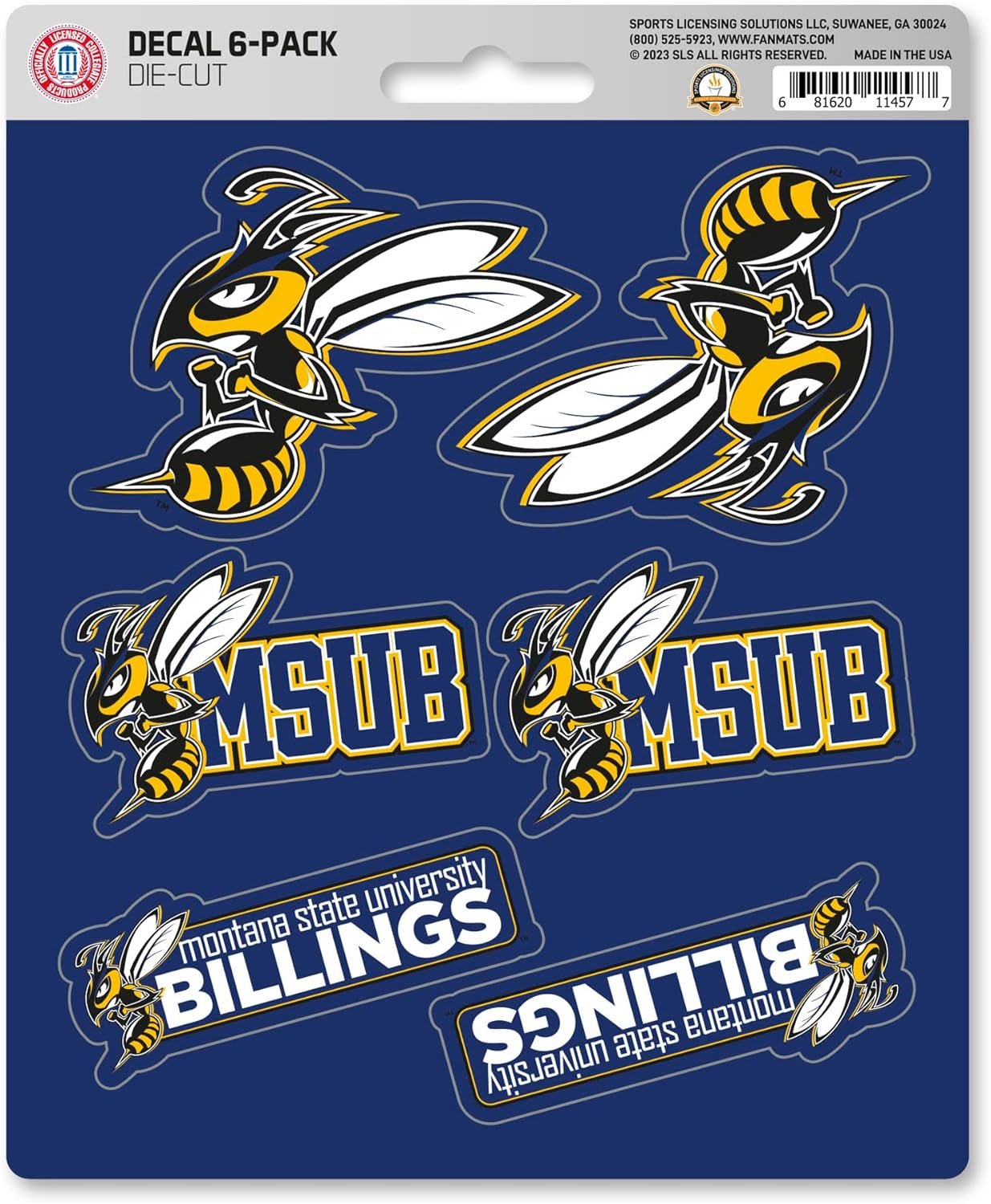 Montana State University Billings Yellowjackets 6-Piece Decal Sticker Set, 5x6 Inch Sheet, Gift for football fans for any hard surfaces around home, automotive, personal items by Fielders Choice