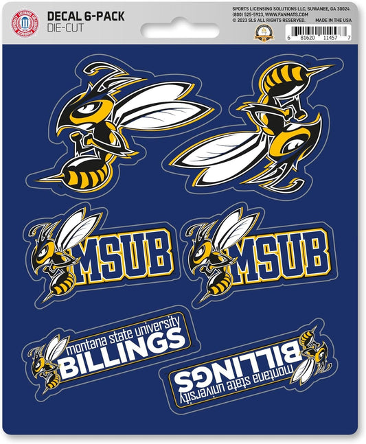 Montana State University Billings Yellowjackets 6-Piece Decal Sticker Set, 5x6 Inch Sheet, Gift for football fans for any hard surfaces around home, automotive, personal items by Fielders Choice