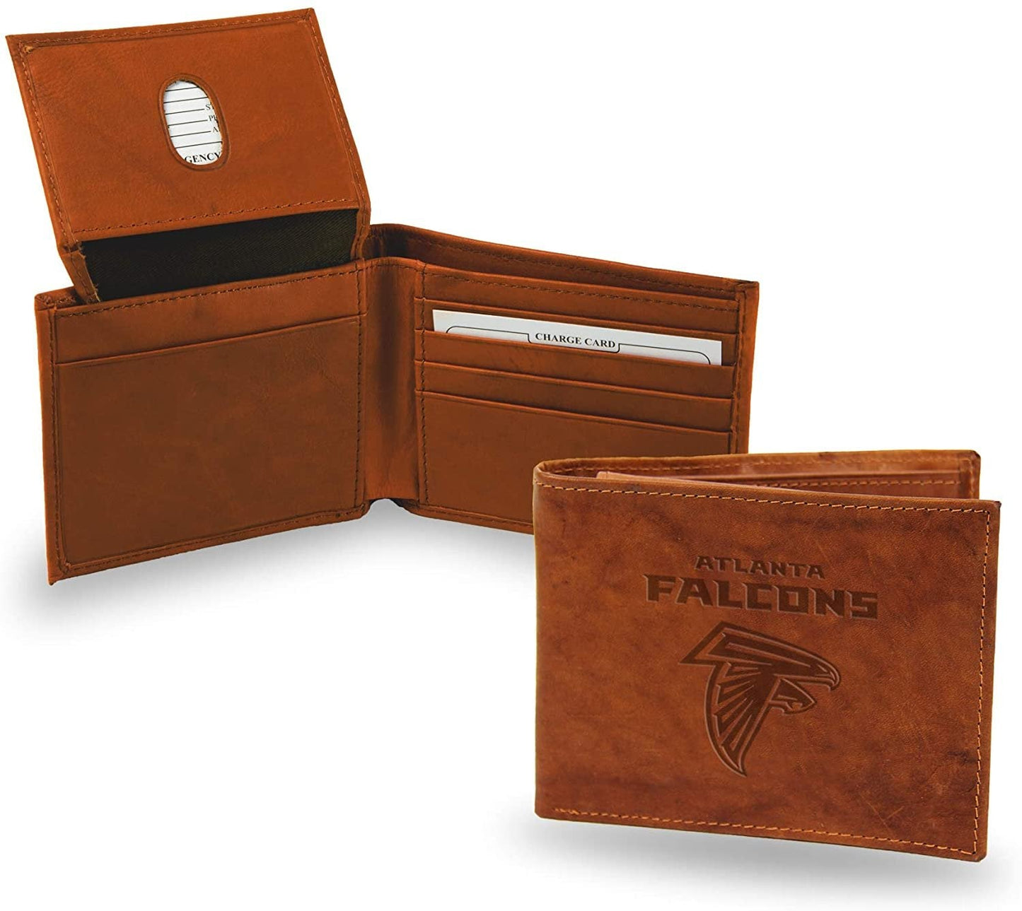 Atlanta Falcons Premium Brown Leather Wallet, Bifold Billfold, Embossed Laser Engraved by Fielders Choice