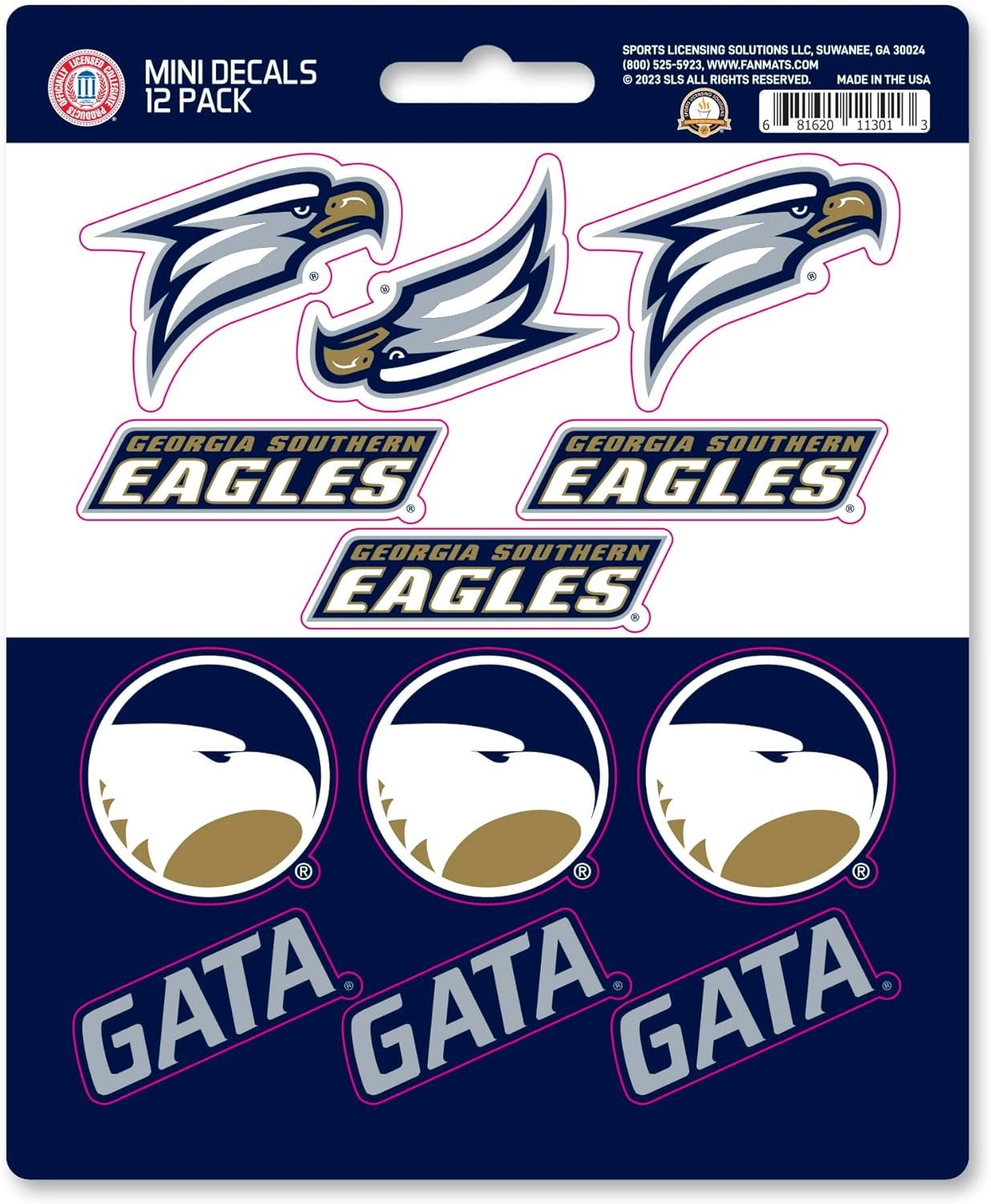 Georgia Southern University Eagles 12-Piece Mini Decal Sticker Set, 5x6 Inch Sheet, Gift for football fans for any hard surfaces around home, automotive, personal items by Fielders Choice
