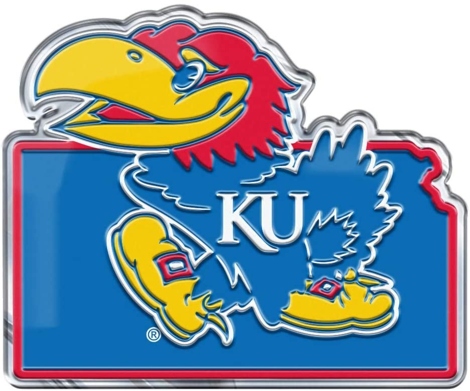 University of Kansas Jayhawks Team State Design Auto Emblem, Aluminum Metal, Embossed Team Color, Raised Decal Sticker, Full Adhesive Backing by Fielders Choice