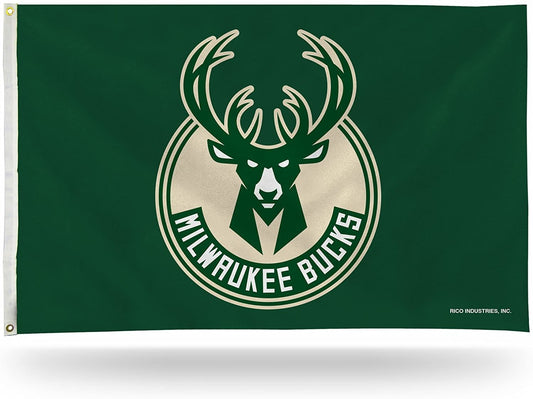 Milwaukee Bucks Premium 3x5 Feet Flag Banner, Logo Design, Metal Grommets, Outdoor Use, Single Sided by Fielders Choice