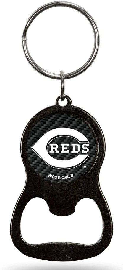 Cincinnati Reds Premium Solid Metal Keychain Bottle Opener, Carbon Fiber Design by Fielders Choice