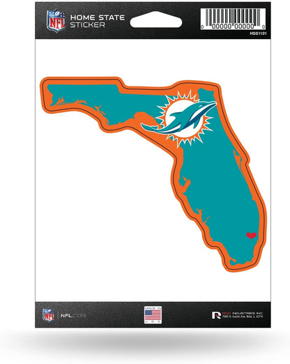 Miami Dolphins 5 Inch Sticker Decal, Home State Design, Flat Vinyl, Full Adhesive Backing by Fielders Choice
