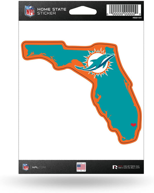Miami Dolphins 5 Inch Sticker Decal, Home State Design, Flat Vinyl, Full Adhesive Backing by Fielders Choice