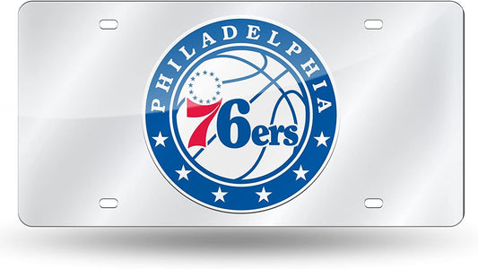 Philadelphia 76ers Premium Laser Cut Tag License Plate, Mirrored Acrylic Inlaid, 12x6 Inch by Fielders Choice