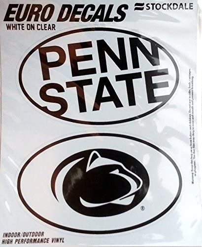 Penn State University Nittany Lions 2-Piece White and Clear Euro Decal Sticker Set, 4x2.5 Inch Each by Fielders Choice