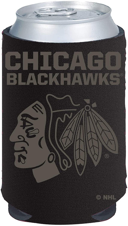 Chicago Blackhawks Pair of 12oz Drink Can Cooler Insulated Neoprene Beverage Holder, Black Tonal Design by Fielders Choice