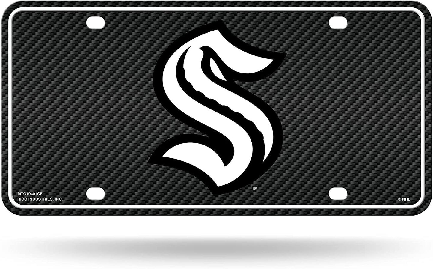Seattle Kraken Metal Auto Tag License Plate, Carbon Fiber Design, 6x12 Inch by Fielders Choice